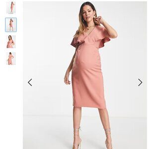 ASOS DESIGN Maternity angel sleeve midi pencil dress in terracotta